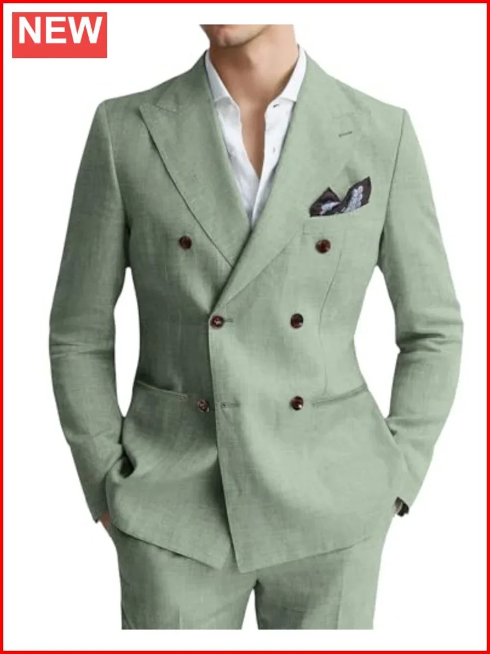Men's Linen 2-Piece Double Breasted Suit Set Beach Wedding Tuxedo